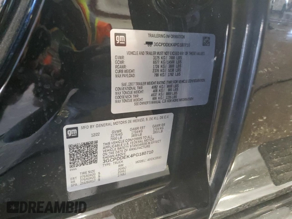 2023 Chevrolet Silverado 1500 LT with VIN 3GCPDDEK4PG180710, listed as a Copart auction lot 48954005 with 16,067 mi miles and Salvage Title. Bid and sale history available at carsss.com. Image 12.