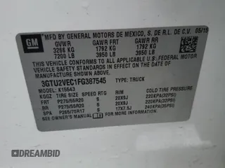 2015 GMC Sierra 1500 SLT with VIN 3GTU2VEC1FG387545, listed as a Copart auction lot 50724105 with 152,567 mi miles and Salvage Title. Bid and sale history available at DreamBid. Image 14.