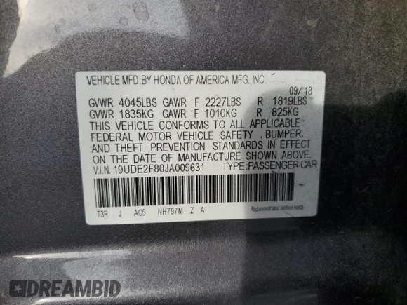2018 Acura ILX Premium with VIN 19UDE2F80JA009631, listed as a Copart auction lot 83498184 with 95,258 mi miles and Salvage title. Bid and sale history available at DreamBid. Image 12.
