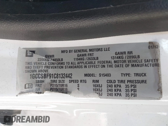 2012 Chevrolet Colorado Work Truck with VIN 1GCCSBF91C8132442, listed as a IAAI auction lot 41636772 with 168,761 mi miles. Bid and sale history available at carsss.com. Image 9.
