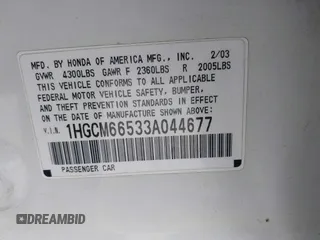 2003 Honda Accord EX z VIN 1HGCM66533A044677, wystawiony jako IAAI lot #42440815 z przebiegiem 188 450 mil mil oraz . Historia ofert i sprzedaży dostępna na DreamBid. Obrazek 9.