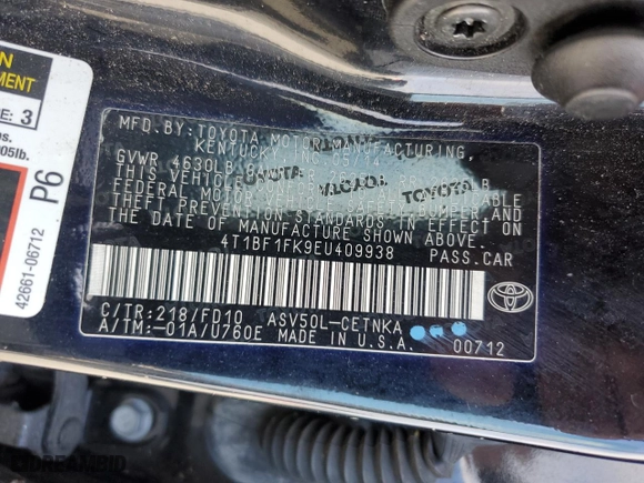 2014 Toyota Camry L with VIN 4T1BF1FK9EU409938, listed as a Copart auction lot 45515855 with 120,473 mi miles and Clean Title. Bid and sale history available at carsss.com. Image 14.