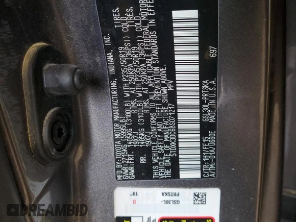 2011 Toyota Sienna SE with VIN 5TDXK3DC6BS071217, listed as a Copart auction lot 46549275 with 0 mi miles and Non Repairable. Bid and sale history available at carsss.com. Image 14.
