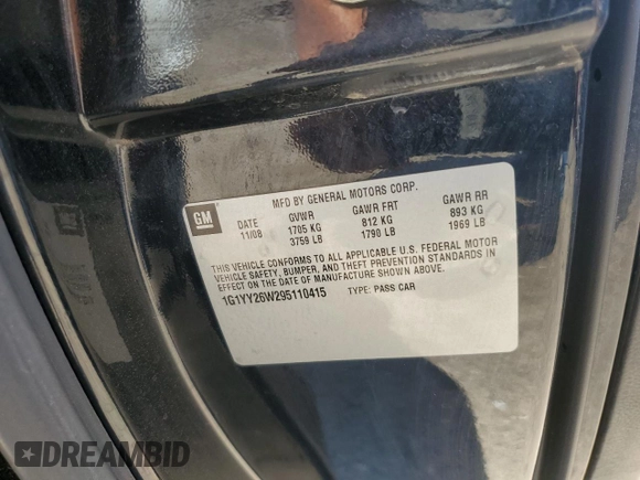 2009 Chevrolet Corvette 3LT z VIN 1G1YY26W295110415, wystawiony jako Copart lot #55877895 z przebiegiem 97 791 mil mil oraz Szkoda całkowita • Salvage title. Historia ofert i sprzedaży dostępna na DreamBid. Obrazek 13.