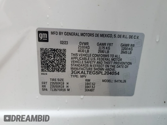 2023 GMC Terrain SLE with VIN 3GKALTEG5PL204054, listed as a Copart auction lot 58471455 with 41,825 mi miles and Salvage title. Bid and sale history available at DreamBid. Image 13.