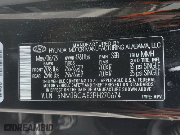 2023 Hyundai Tucson SEL with VIN 5NMJBCAE2PH270674, listed as a Copart auction lot 82879614 with 11,673 mi miles and Salvage Title. Bid and sale history available at DreamBid. Image 13.