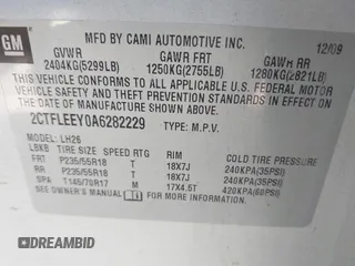 2010 GMC Terrain SLE-2 z VIN 2CTFLEEY0A6282229, wystawiony jako IAAI lot #42103139 z przebiegiem 174 469 mil mil oraz . Historia ofert i sprzedaży dostępna na DreamBid. Obrazek 9.