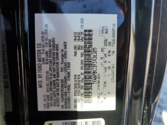 2015 Ford Mustang GT with VIN 1FA6P8CF2F5406500, listed as a Copart auction lot 54383875 with 101,180 mi miles and Salvage title. Bid and sale history available at DreamBid. Image 12.