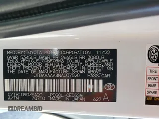 2022 Toyota Mirai XLE с VIN JTDAAAAA4NA007520, выставлен на аукционе Copart как лот 63800873 с пробегом 5 485 миль миль и . История ставок и продаж доступна на DreamBid. Изображение 12.