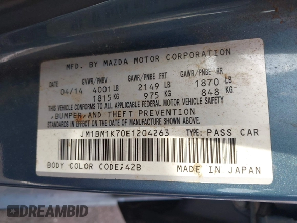 2014 Mazda 3 i Sport with VIN JM1BM1K70E1204263, listed as a IAAI auction lot 42068205 with 153,139 mi miles and . Bid and sale history available at carsss.com. Image 9.