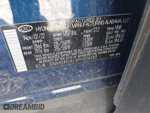 2023 Hyundai Santa Fe Limited with VIN 5NMS4DAL5PH524283, listed as a IAAI auction lot 41797337 with 34,763 mi miles. Bid and sale history available at carsss.com. Image 9.