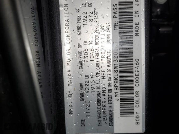 2021 Mazda 3 Select with VIN JM1BPBKL8M1320061, listed as a Copart auction lot 51523005 with Not provided miles and Clean title. Bid and sale history available at DreamBid. Image 12.
