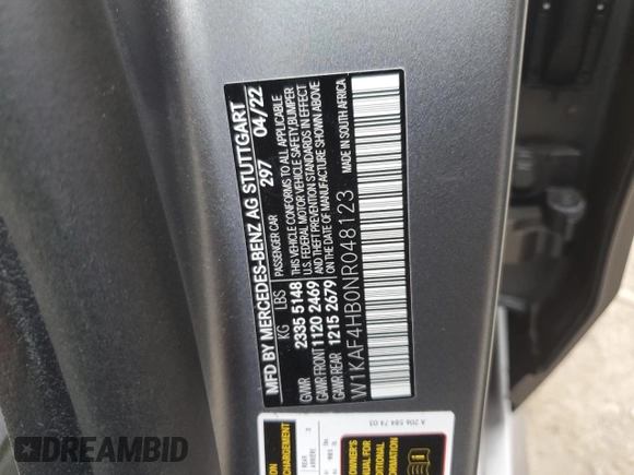 2022 Mercedes-Benz C 300 with VIN W1KAF4HB0NR048123, listed as a Copart auction lot 80442144 with 18,275 mi miles and Salvage Title. Bid and sale history available at DreamBid. Image 13.