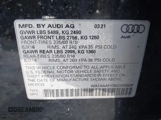 2021 Audi Q5 Premium with VIN WA1AAAFY9M2080598, listed as a IAAI auction lot 41729866 with 32,380 mi miles. Bid and sale history available at carsss.com. Image 9.