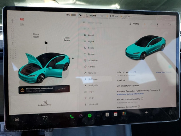 2025 Tesla Model 3 Long Range z VIN 5YJ3E1EA9SF924138, wystawiony jako Copart lot #48324125 z przebiegiem 2 445 mil mil oraz Szkoda całkowita • Salvage title. Historia ofert i sprzedaży dostępna na DreamBid. Obrazek 9.