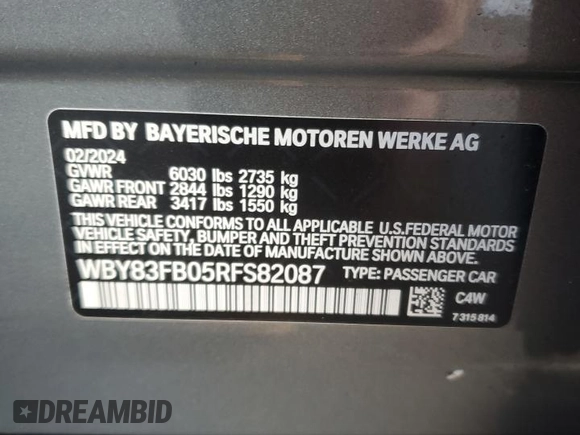 2024 BMW i4 xDrive40 z VIN WBY83FB05RFS82087, wystawiony jako Copart lot #41831225 z przebiegiem 1 396 mil mil oraz Szkoda całkowita • Salvage title. Historia ofert i sprzedaży dostępna na DreamBid. Obrazek 12.