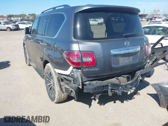 2020 Nissan Armada SL with VIN JN8AY2ND2L9110735, listed as a IAAI auction lot 41673284 with 80,407 mi miles. Bid and sale history available at carsss.com. Image 3.