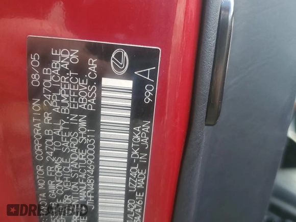 2006 Lexus SC 430 z VIN JTHFN48Y469000311, wystawiony jako Copart lot #45413615 z przebiegiem 155 357 mil mil oraz Szkoda całkowita • Salvage title. Historia ofert i sprzedaży dostępna na DreamBid. Obrazek 13.
