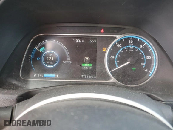 2018 Nissan LEAF SV with VIN 1N4AZ1CP7JC302433, listed as a Copart auction lot 53569885 with 77,918 mi miles and Salvage title. Bid and sale history available at DreamBid. Image 9.
