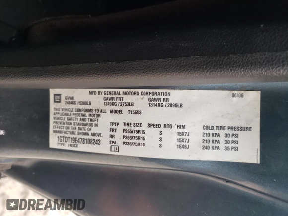 2007 GMC Canyon Work Truck with VIN 1GTDT19E478108243, listed as a Copart auction lot 47018045 with 187,491 mi miles and Clean Title. Bid and sale history available at carsss.com. Image 12.