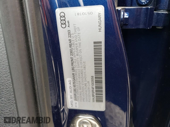 2015 Audi S3 2.0T Premium Plus with VIN WAUBFGFF4F1003558, listed as a Copart auction lot 47463903 with 108,480 mi miles. Bid and sale history available at carsss.com. Image 12.