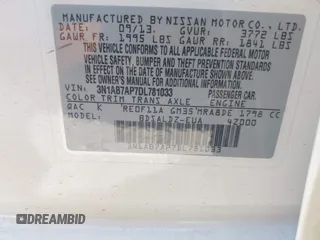 2013 Nissan Sentra SR with VIN 3N1AB7AP7DL781033, listed as a IAAI auction lot 42139740 with 60,614 mi miles and . Bid and sale history available at DreamBid. Image 9.