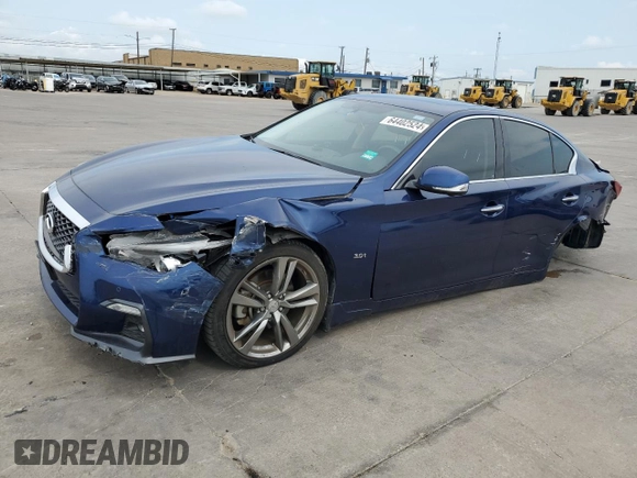 2019 Infiniti Q50 3.0t Signature Edition with VIN JN1EV7AP6KM540642, listed as a Copart auction lot 64402524 with 43,677 mi miles and Salvage Title. Bid and sale history available at carsss.com. Image 1.