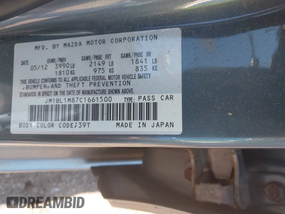 2012 Mazda 3 i Grand Touring with VIN JM1BL1M87C1661500, listed as a IAAI auction lot 42371851 with 130,118 mi miles and . Bid and sale history available at DreamBid. Image 9.