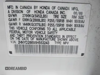 2008 Acura MDX Tech/Pwr Tail Gate with VIN 2HNYD28698H553243, listed as a IAAI auction lot 41523836 with 1 mi miles. Bid and sale history available at carsss.com. Image 9.