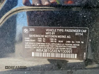 2014 BMW 3 Series 320i with VIN WBA3B1G5XENT00991, listed as a Copart auction lot 66376795 with 131,654 mi miles and Clean title. Bid and sale history available at DreamBid. Image 12.