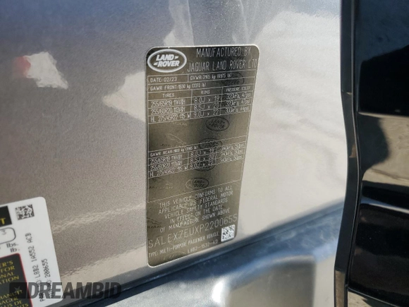 2023 Land Rover Defender X with VIN SALEX7EUXP2200655, listed as a Copart auction lot 56736425 with 28,559 mi miles and Salvage title. Bid and sale history available at DreamBid. Image 14.