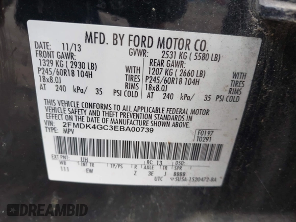 2014 Ford Edge SE with VIN 2FMDK4GC3EBA00739, listed as a IAAI auction lot 42506742 with 142,355 mi miles and . Bid and sale history available at DreamBid. Image 9.