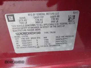 2017 Chevrolet Silverado 1500 LT with VIN 1GCRCRECXHZ241349, listed as a IAAI auction lot 42014523 with 124,703 mi miles and . Bid and sale history available at DreamBid. Image 9.