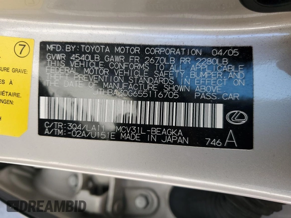 2005 Lexus ES 330 with VIN JTHBA30G655116705, listed as a Copart auction lot 49739605 with 74,077 mi miles and Salvage Title. Bid and sale history available at carsss.com. Image 13.