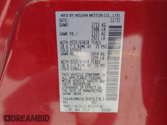 2016 Nissan Pathfinder Platinum с VIN 5N1AR2MN2GC605783, выставлен на аукционе IAAI как лот 42568867 с пробегом 206 515 миль миль и . История ставок и продаж доступна на DreamBid. Изображение 9.