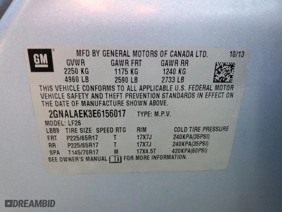 2014 Chevrolet Equinox LS with VIN 2GNALAEK3E6156017, listed as a Copart auction lot 84717704 with 130,814 mi miles and Salvage Title. Bid and sale history available at carsss.com. Image 13.