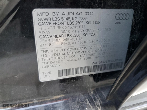 2014 Audi allroad Premium Plus with VIN WA1UFAFL7EA137326, listed as a Copart auction lot 50382785 with 127,351 mi miles and Clean Title. Bid and sale history available at carsss.com. Image 12.