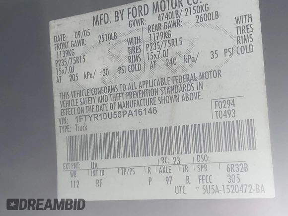 2006 Ford Ranger XL with VIN 1FTYR10U56PA16146, listed as a IAAI auction lot 41485928 with 179,113 mi miles. Bid and sale history available at carsss.com. Image 9.