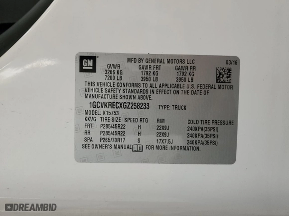 2016 Chevrolet Silverado 1500 LT with VIN 1GCVKRECXGZ258233, listed as a Copart auction lot 52952635 with 108,651 mi miles and Salvage Title. Bid and sale history available at carsss.com. Image 12.