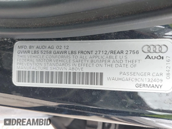 2012 Audi A6 Prestige с VIN WAUHGAFC9CN132409, выставлен на аукционе IAAI как лот 42099722 с пробегом Не указан миль и . История ставок и продаж доступна на DreamBid. Изображение 9.