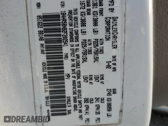 2002 Dodge Durango z VIN 1B4HR58N82F202541, wystawiony jako Copart lot #75289644 z przebiegiem Nie podano mil oraz Szkoda całkowita • Salvage title. Historia ofert i sprzedaży dostępna na DreamBid. Obrazek 13.