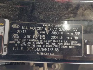 2017 Kia Forte S with VIN 3KPFL4A76HE122188, listed as a IAAI auction lot 41749913 with 88,912 mi miles and . Bid and sale history available at DreamBid. Image 9.