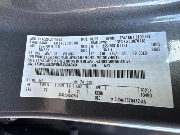 2022 Ford Bronco with VIN 1FMEE5DP5NLB24049, listed as a Copart auction lot 56769875 with 20,710 mi miles and Salvage Title. Bid and sale history available at DreamBid. Image 10.