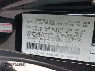 2000 Mitsubishi Eclipse with VIN 4A3AC84L3YE156866, listed as a IAAI auction lot 41481382 with Not Provided miles and . Bid and sale history available at DreamBid. Image 9.