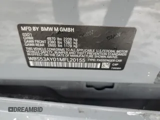 2021 BMW M3 with VIN WBS53AY01MFL20155, listed as a Copart auction lot 88773105 with 48,612 mi miles and Salvage Title. Bid and sale history available at carsss.com. Image 15.