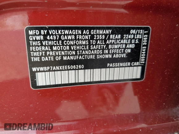2014 Volkswagen CC Sport with VIN WVWBP7ANXEE506260, listed as a Copart auction lot 54690045 with 154,331 mi miles and Salvage Title. Bid and sale history available at carsss.com. Image 13.