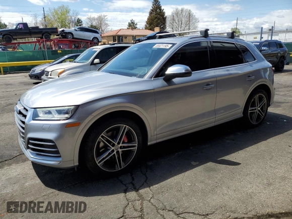 2019 Audi SQ5 Premium Plus with VIN WA1B4AFY5K2001078, listed as a Copart auction lot 55521195 with 57,625 mi miles and Salvage title. Bid and sale history available at DreamBid. Image 1.