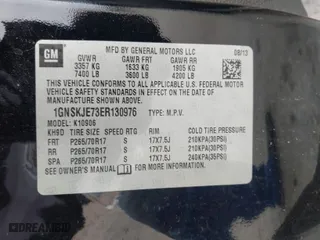 2014 Chevrolet Suburban LT with VIN 1GNSKJE73ER130976, listed as a IAAI auction lot 42016692 with 73,263 mi miles. Bid and sale history available at carsss.com. Image 9.