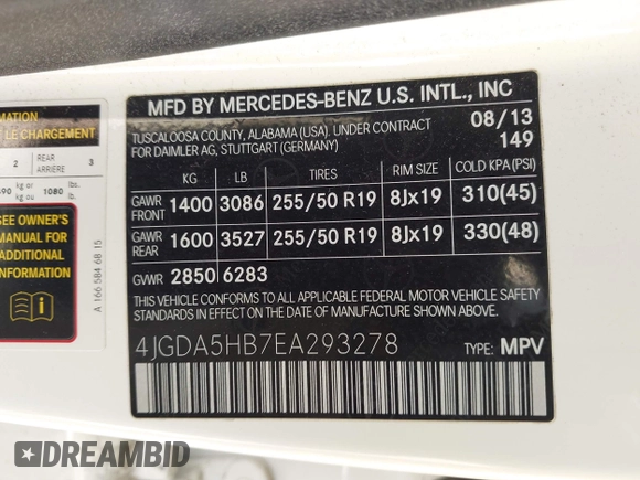 2014 Mercedes-Benz M 350 with VIN 4JGDA5HB7EA293278, listed as a IAAI auction lot 42151641 with 93,764 mi miles and . Bid and sale history available at DreamBid. Image 9.