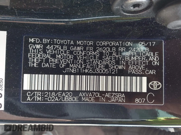2018 Toyota Camry LE z VIN JTNB11HK6J3005121, wystawiony jako IAAI lot #42065784 z przebiegiem 114 907 mil mil oraz . Historia ofert i sprzedaży dostępna na DreamBid. Obrazek 9.